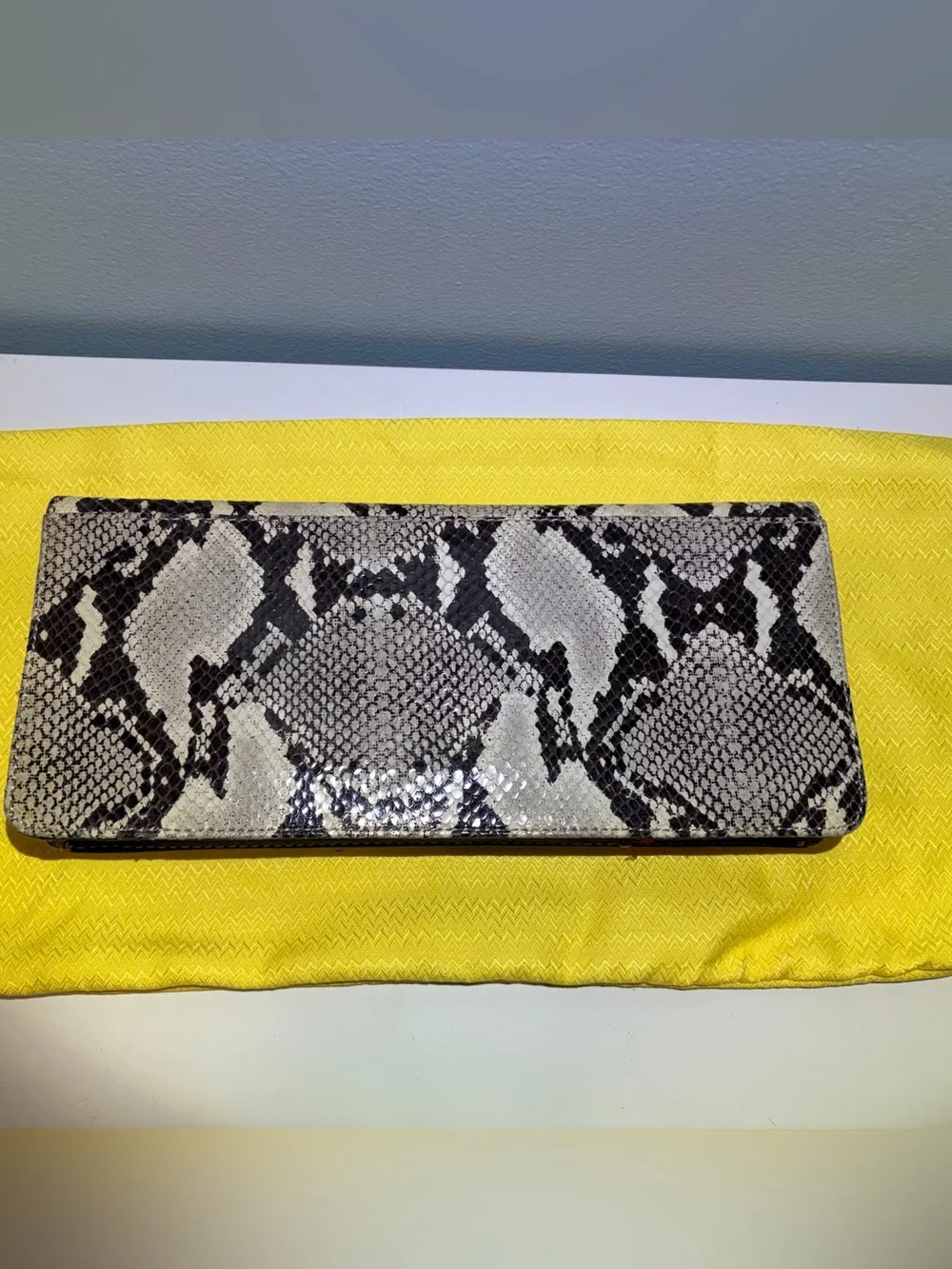 Donald J Pliner Snakeskin & Leather Clutch Cutch Removable Strap & Dust Cover